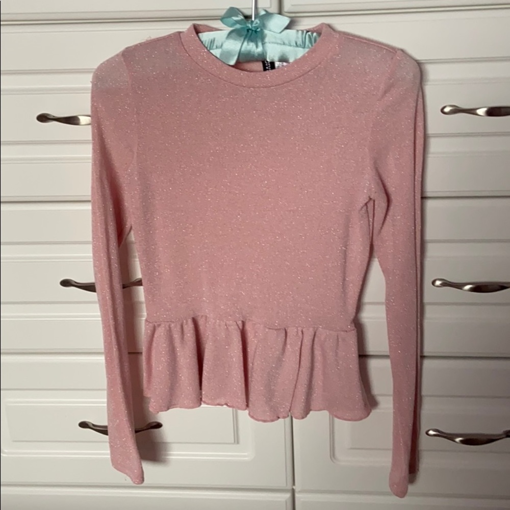 H&M sparkly pink peplum long sleeve top